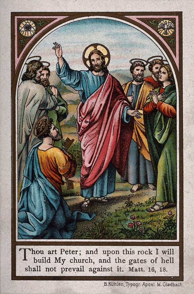 Jesus-appoints-Peter-as-head-of-the-church.-Chromotypograph.